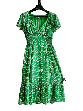 NWT Max Studio Green Floral Smocked Midi Dress Cottagecore Boho Comfy Flowy